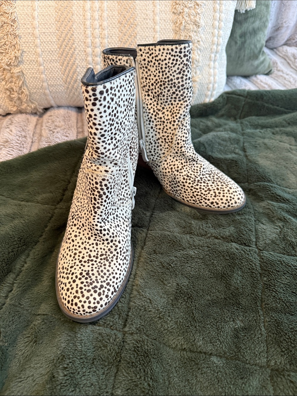 Very Volatile Black and White Spotted Mid-Calf Ankle Boots